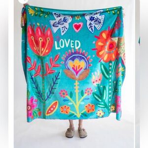 NATURAL LIFE Double Sided Cozy Throw Blanket - Teal Floral Throw Boho 50 x 60